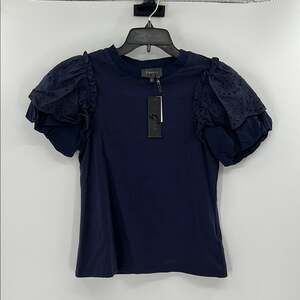 Gracia Women's Embroidered Puff Sleeve Top - Navy - Small - New with tags